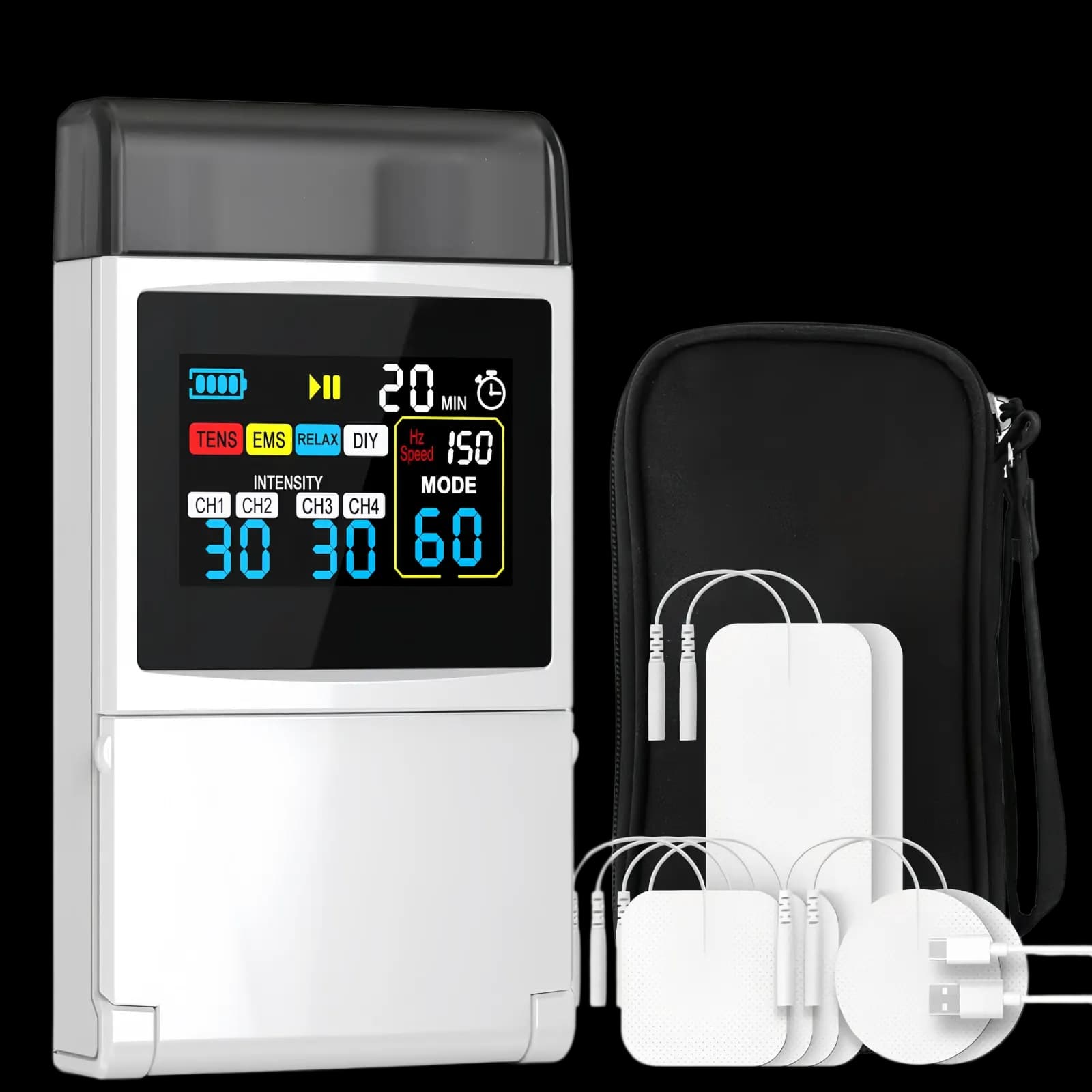 Baoliter TENS EMS muscle stimulator with electrode pads and accessories
