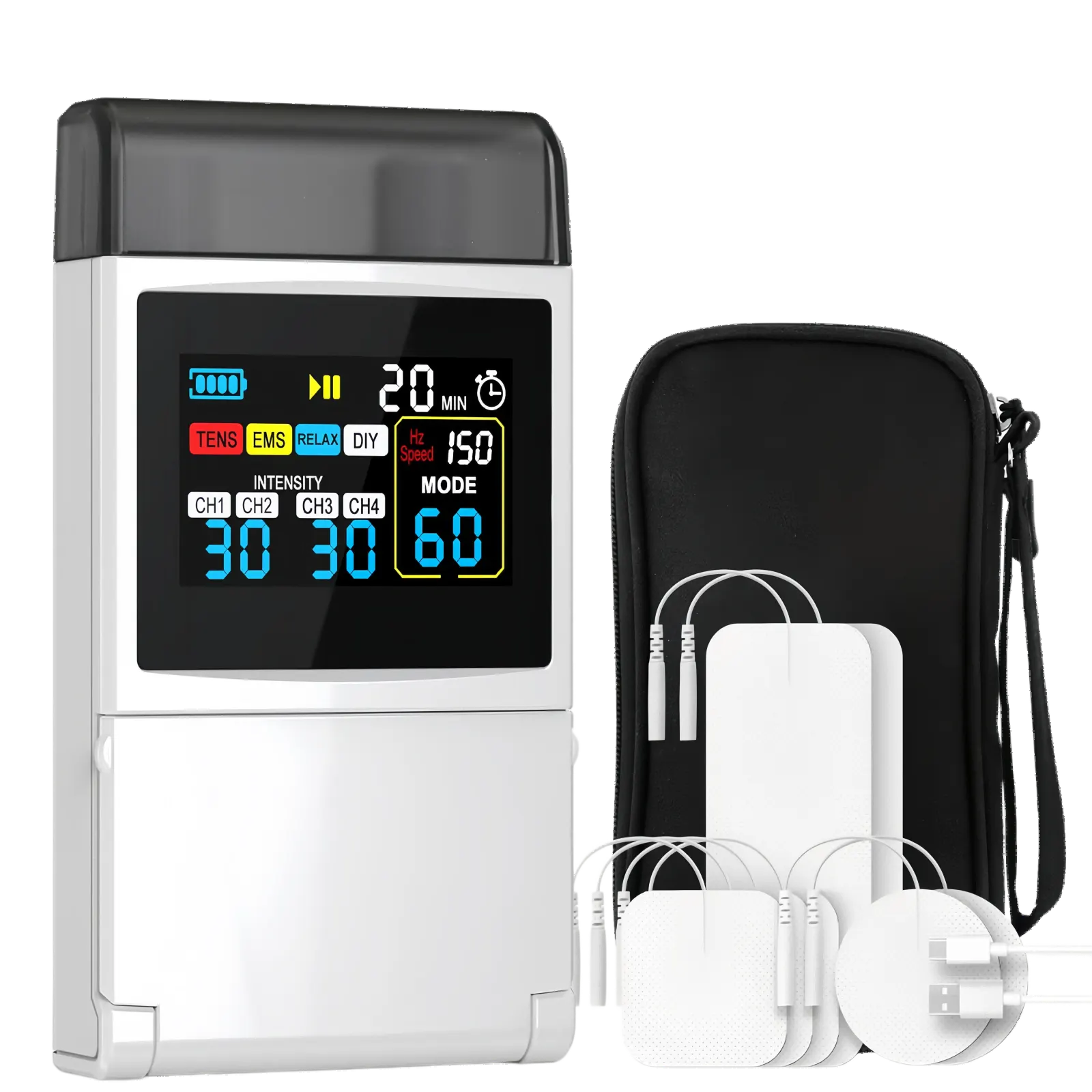 Baoliter TENS EMS muscle stimulator with electrode pads and accessories